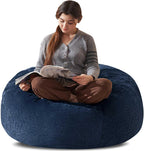 Bean Bag Chair 3Ft, Memory Foam Filled, Large Beanbag Chairs for Adults and Teens, Soft Sofa with Removable Flannel Cover, Round Couch for Living Room Bedroom College Dorm (Blue, 3FT-36×36"×24")