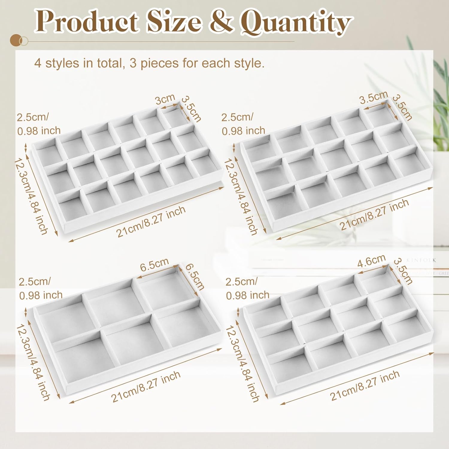 Junkin 12 Pcs Jewelry Tray Velvet Stackable Jewelry Organizer Trays Divided Earring Accessories Storage Containers Box (Rose Red)