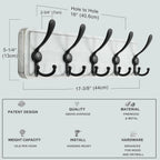Dseap Coat Rack Wall Mounted - 5 Tri Hooks, Heavy Duty, Wooden Wall Coat Hanger Coat Hook for Clothes Hat Jacket Clothing, Black, Pack of 2