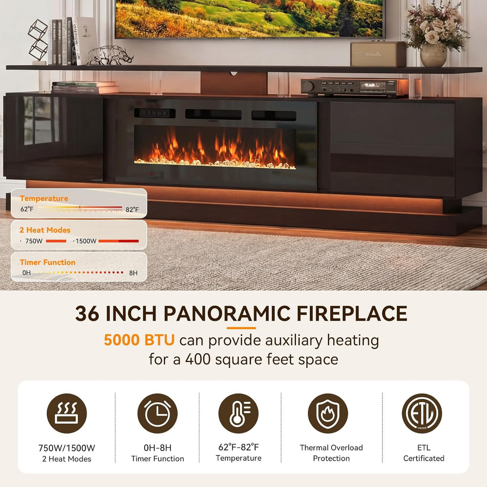 80" Modern Fireplace TV Stand for TVs up to 80", Black Entertainmen...