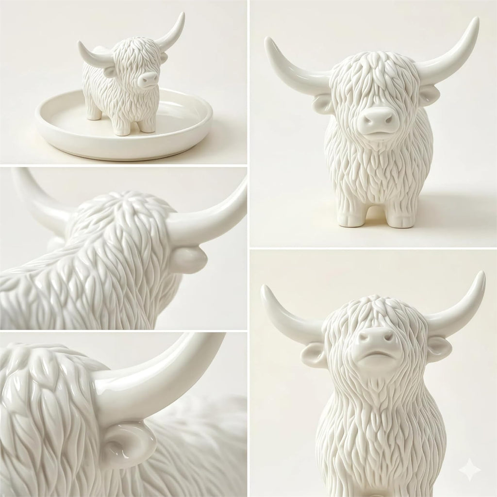 Highland Cow Gifts for Women, Ring Holder Dish for Rings, Earrings, Necklaces, Jewelry Organizer, Highland Cow Farmhouse Decor, Birthday Gifts for Women, Christmas Wedding Housewarming Present