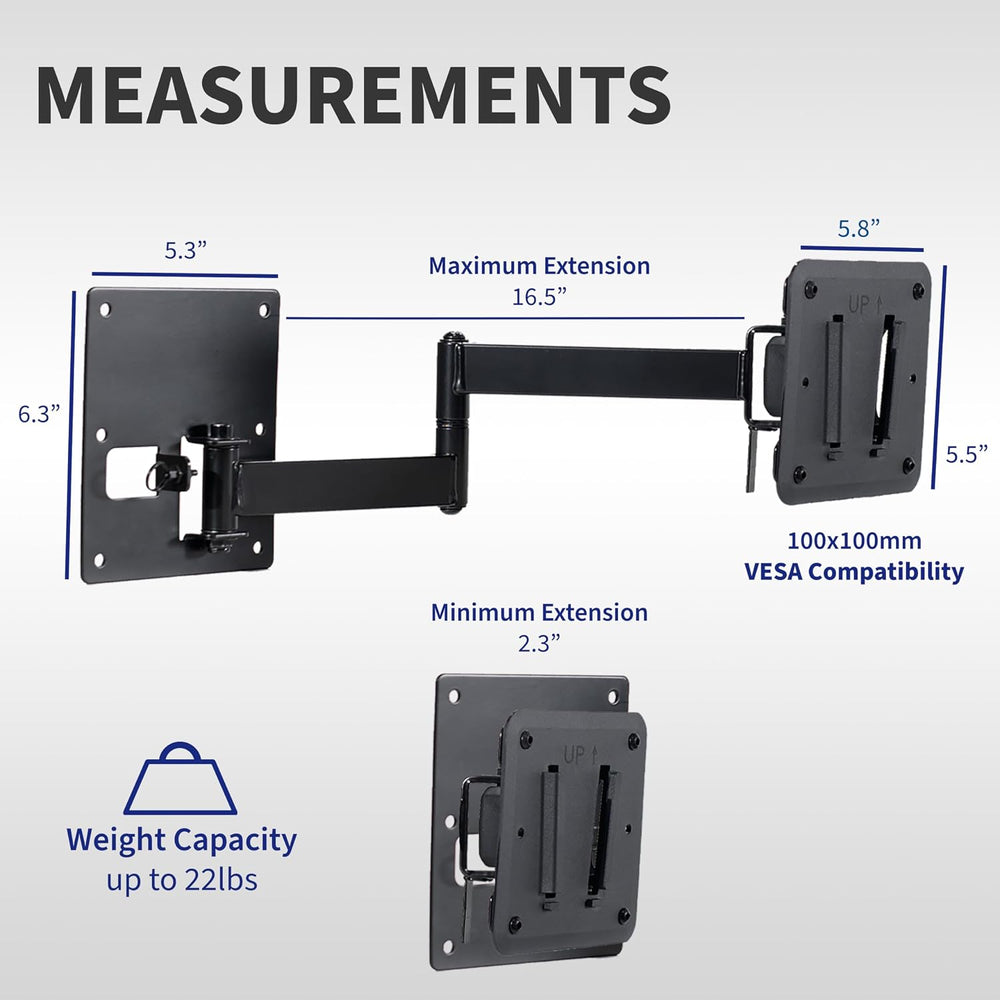 VIVO Black RV TV Mount with Arm for VESA 100x100mm, Mount-VWRV3 | Articulatin...