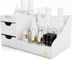 Uncluttered Designs Large Makeup Organizer for Vanity - Countertop Desk With Drawers for Cosmetic, Beauty, Hair, Nail, Perfume & Skincare - Perfect for Bathroom & Bedroom Storage (White)