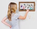 Rustic Jewelry Organizer Wall Mount with Bracelet Pegs-Necklace Holder Earring Hanger-Hanging Mounted Wooden Shelf to Display Earrings Necklaces and Accessories
