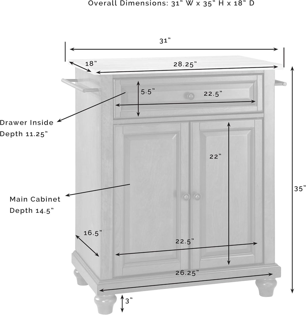 Crosley Furniture Cambridge Stone Top Small Portable Rolling Kitchen Island S...