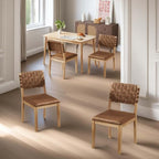 VINGLI Brown Woven Wooden Dining Chairs Set of 4,Armless Mid Century Modern Desk Chairs with Rivet&Foot Pegs,Upholstered Farmhouse Comfy Chair No Wheels for Dining Room,Living Room,Kitchen,Oak,Suede