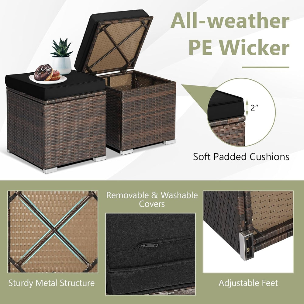 ORALNER 16" Outdoor Ottoman, Set of 2 Wicker Ottoman with Storage, All-W...