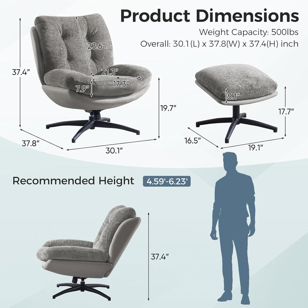 K Knowbody Swivel Accent Chair with Ottoman, 400lbs Capacity & Easy Assem...