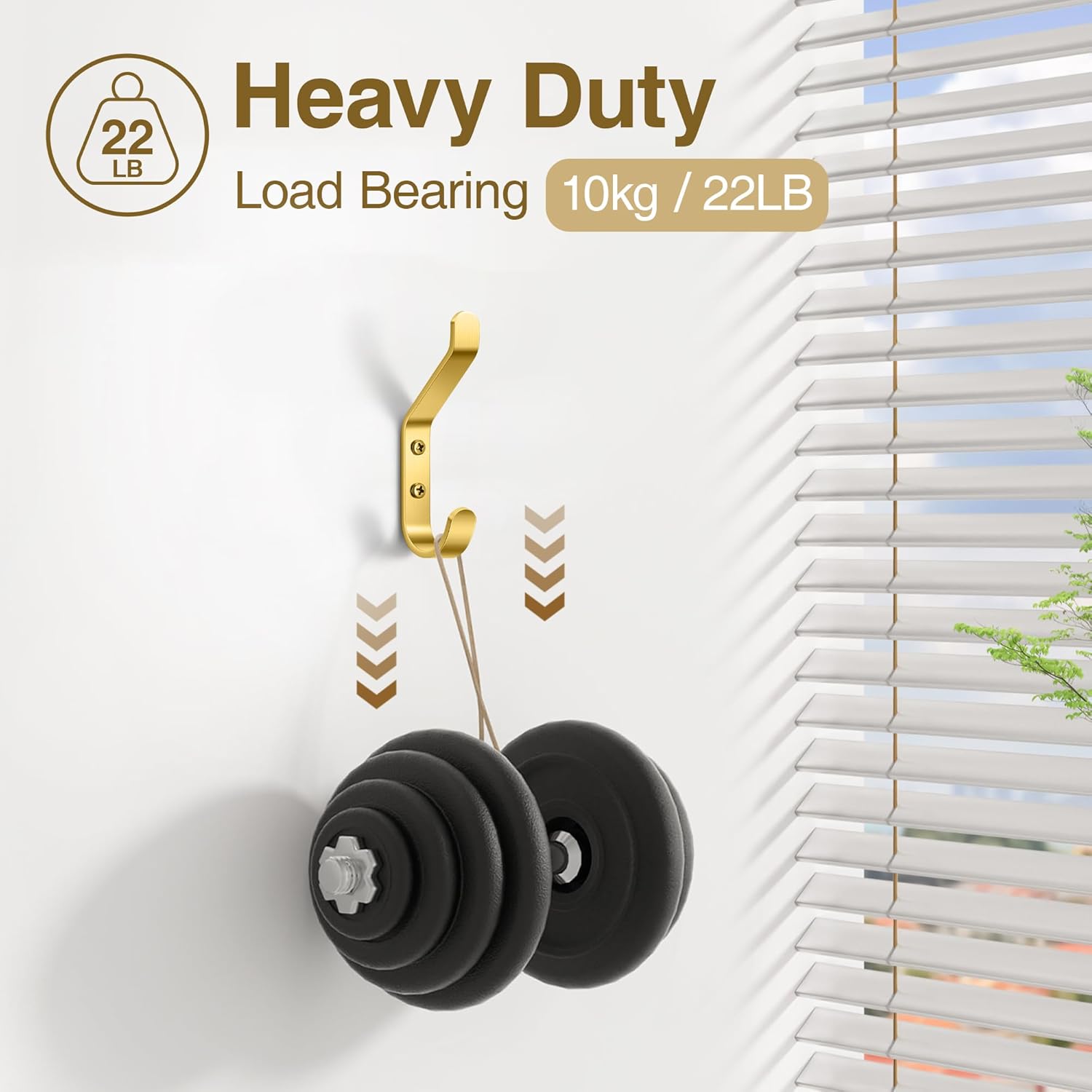Coat Hooks Wall Mount for Hanging: 20LB Sturdy Hanger for Backpack, Towel, Bag, for Closet, Bathroom, Door, Mushroom, Brushed Gold 10 Pack, 3.75"