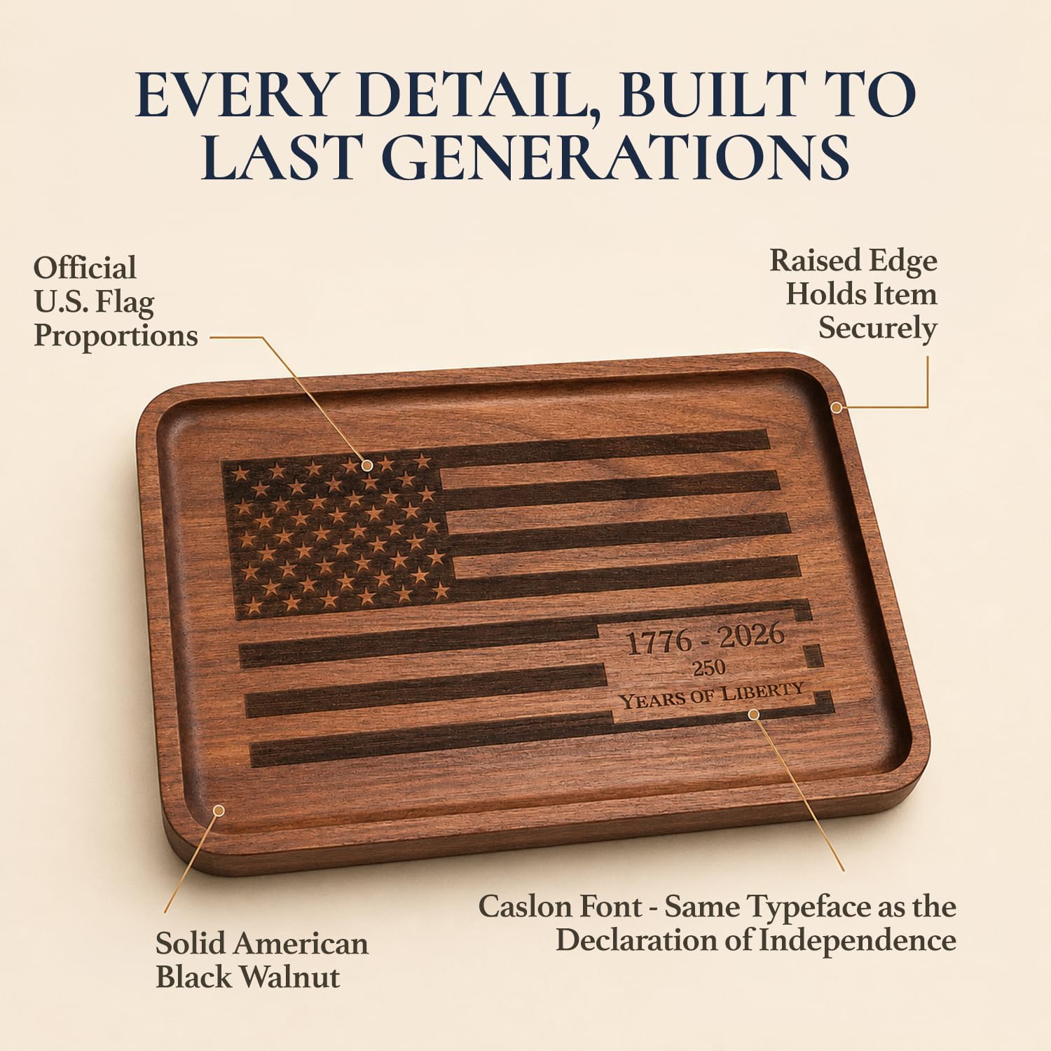 HOUNDSBAY Freedom Tray - Solid Walnut Valet Tray, Limited Edition 1/250