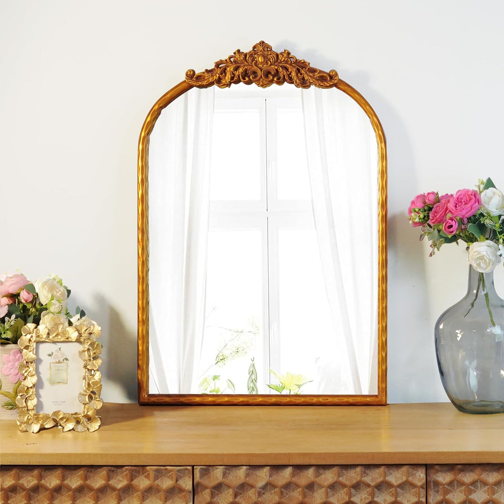 Vintage Arched Gold Mirror 19x27, Baroque Traditional Ornate Gold Antique Wal...