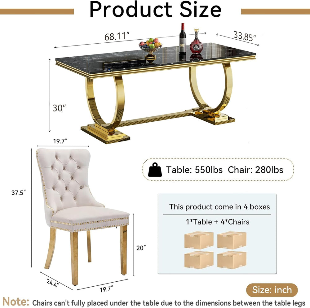5 Pcs Dining Table Set, Kitchen and Dining Room Table Set for 4, 68" Rec...
