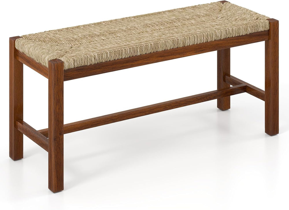 Giantex 40" Dining Bench with Woven Seagrass Woven Seat, Rubber Wood Leg...