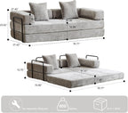ZEIINPA Convertible Floor Sofa Bed with Fixed-Shape Frame, Modular Chenille Folding Mattress Couch with Armrest, Floor Sofa Lounge Couch for Living Room Bedroom Lounge Studio,Light Gray