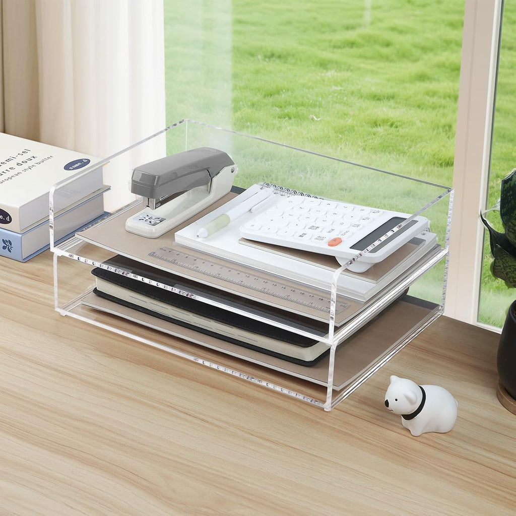 4 Pack Acrylic Paper Tray Organizer for Desk Clear File Organizer,Acrylic Desk Organizers and Accessories Sorter,Perfect for File Paper, Ipad, Letter, A4 Office File, Books, Notes.