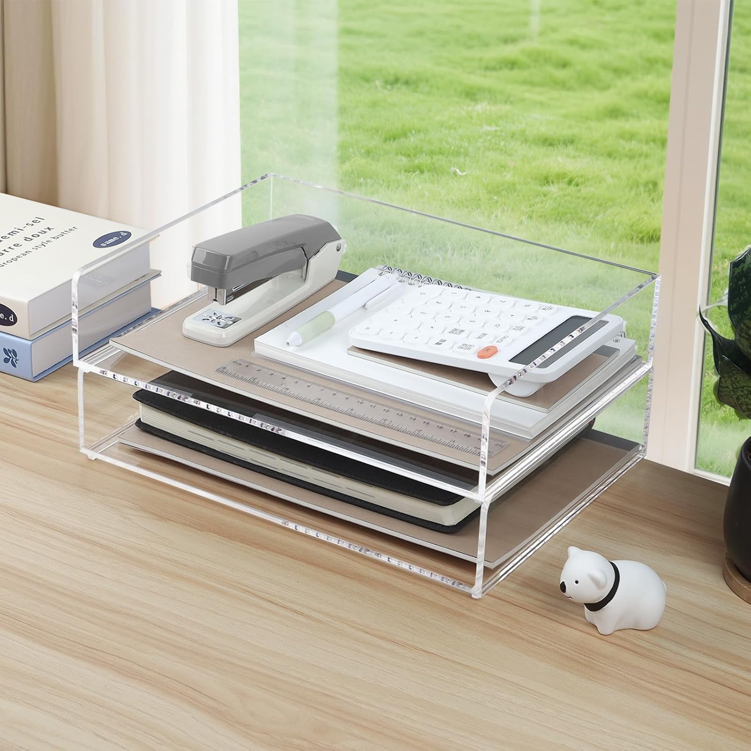 4 Pack Acrylic Paper Tray Organizer for Desk Clear File Organizer,Acrylic Desk Organizers and Accessories Sorter,Perfect for File Paper, Ipad, Letter, A4 Office File, Books, Notes.