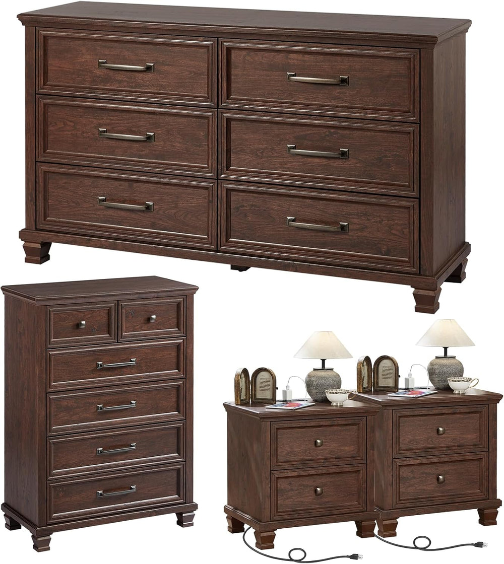 SAVOR LIFE Farmhouse Bedroom Dresser and Nightstand Set of 4, 6 Drawer Tall &...