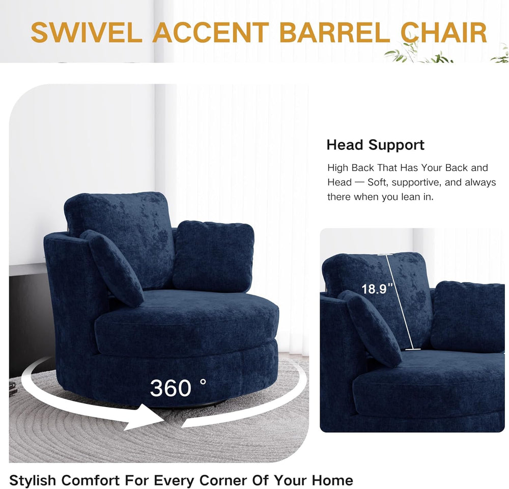 40.6''W Swivel Accent Barrel Chair, Chenille Upholstered Round Single...