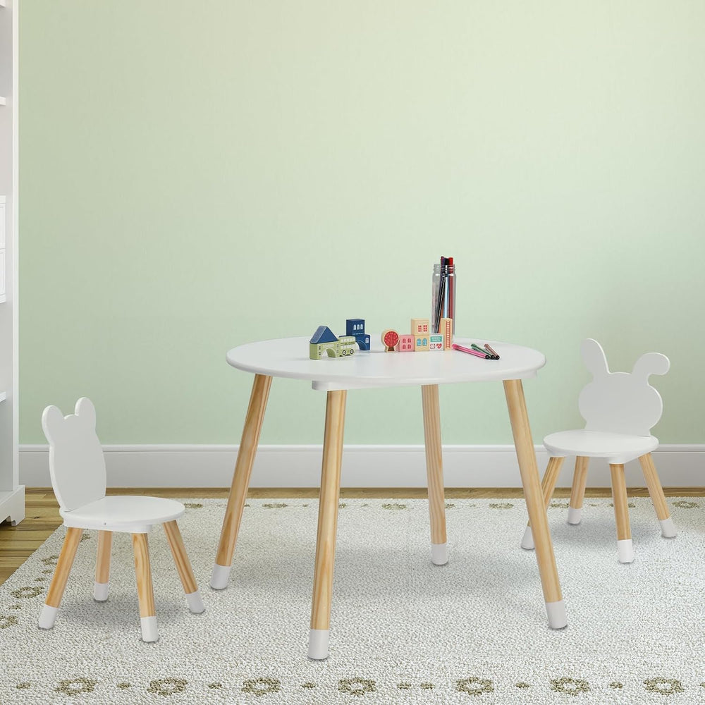 3 Pieces Multi-Activity Round Tables,Wood Table and Chairs Set,Study Dining R...