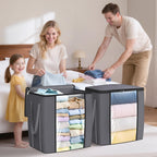 120L Extra Large Clothes Storage Bags, Foldable Blanket Storage and Organization, Thick Fabric Containers with Reinforced Handles & Zippers for Clothing, Comforters, Bedding, Gray, 6 Pack