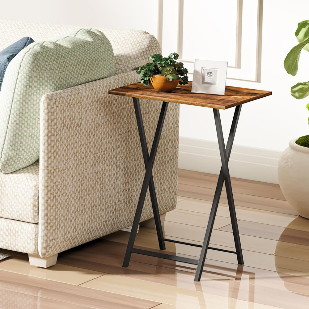 HOOBRO Folding TV Tray Tables, Set of 4 TV Trays with Storage Rack, Industria...