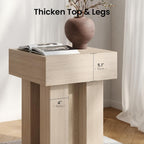 ModernMate Wood End Table, 15.7'' Modern Square Side Table with Pedestal Base, Oak Nightstand Thick Design for Living Room, Bedroom, Sofa, Couch, Beside Bed, White Oak Gray