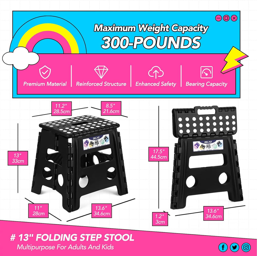 Delxo 13 inch 2 Pack Folding Step Stool, Non-Slip Foldable Stools Up to 300 L...
