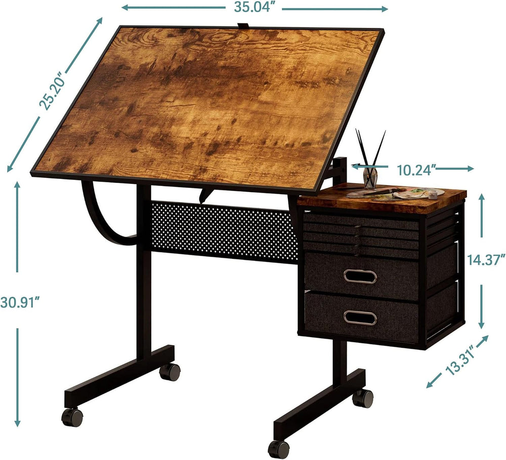 Adjustable Drafting Table with 4 Trays & 2 Storage Drawers, Multifunction...