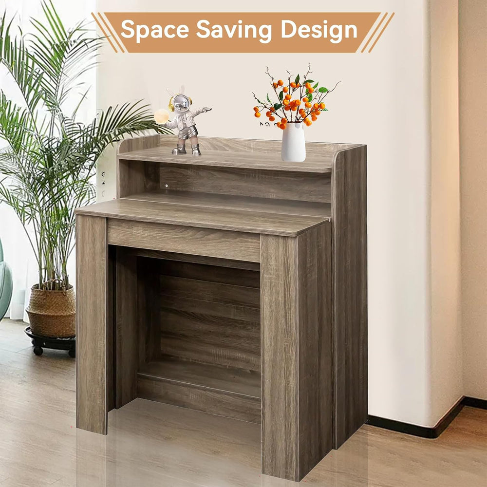 Rustic Wooden Extendable Dining Table with Storage, 20"-99" Modern ...