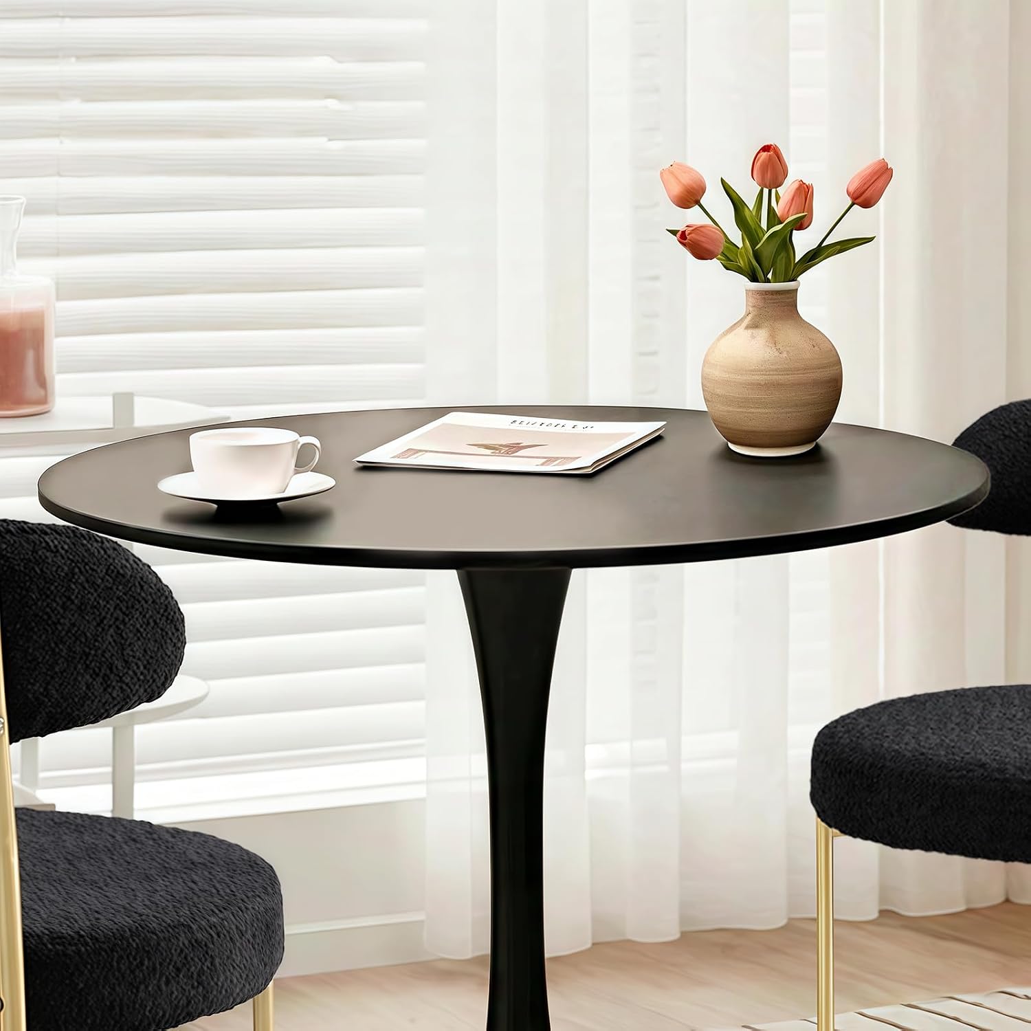 24" Small Round Kitchen Table Set for 2 with Velvet Upholstered Chairs | 3-piece compact dining set with round table, soft upholstered chairs, space-saving design for apartments