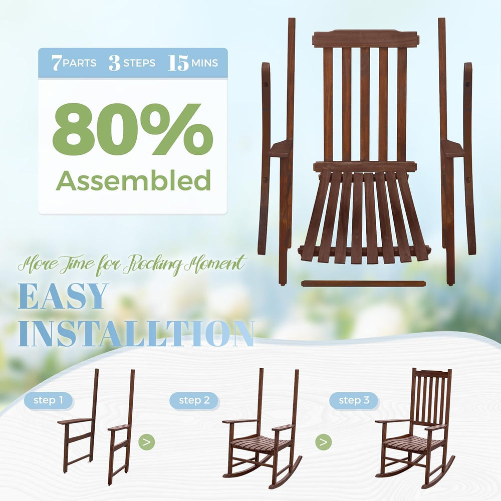 Flamaker Acacia Wood Outdoor Rocking Chairs Set of 2 (Brown) | High Back and ...