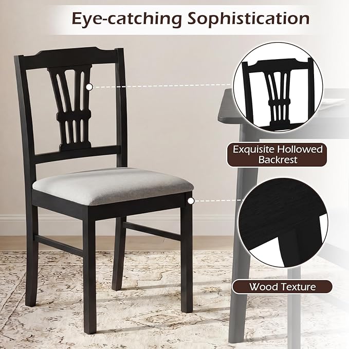 Giantex Wooden Dining Chairs Set of 2, Upholstered Kitchen Chairs with Solid ...