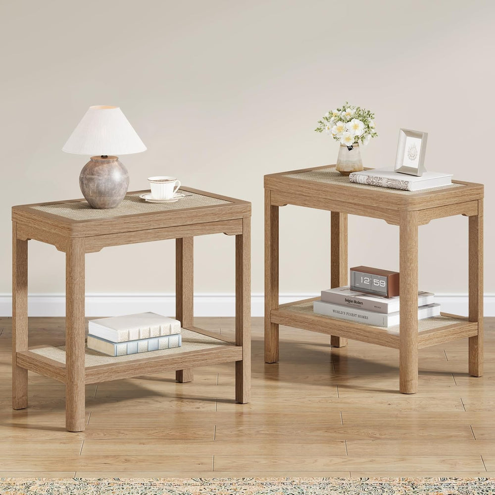 Eclatara Rattan Night Stand - Farmhouse 2 Tier End Table for Bedroom - Accent...
