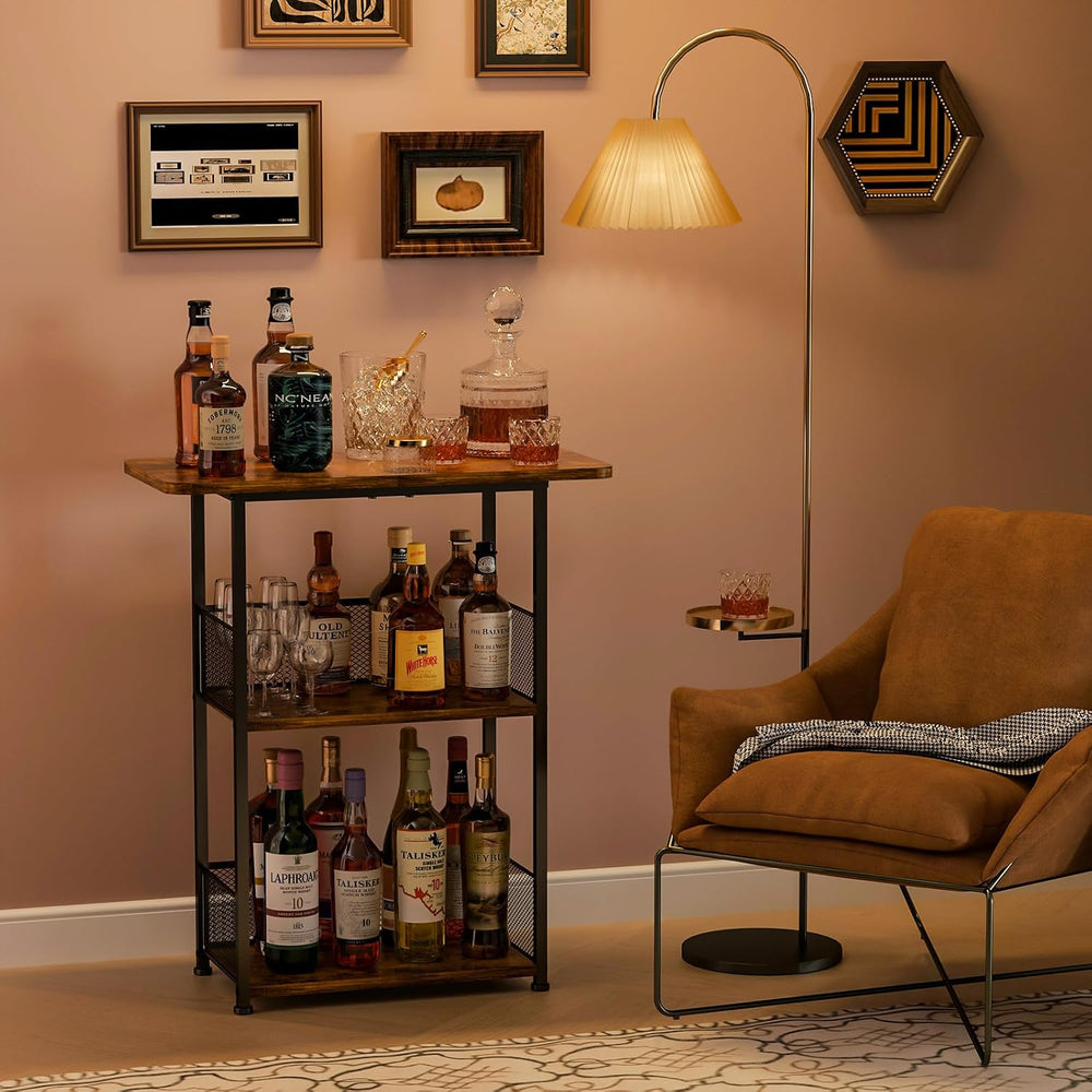Floor Standing Freestanding Whiskey Rack: 3 Tier Wine Rack ,Mini Bar Cart | W...