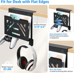 MAXECHO Desk Side Storage, Under Desk Laptop Mount, Table Side Hanging File Organizer, No Drill Clamp On Cable Management Tray, Laptop Holder with 2 Hooks for Office and Home, Load 22 Lbs