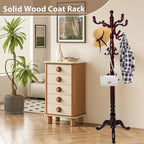 Solid Wooden Coat Rack Stand, Coat Racks Freestanding with 14 Hooks, Natural Birch Wood Coat stands with Sturdy Triangle Base, Coat Hanger Standing for Entryway Bedroom Office (Redwood triangle)