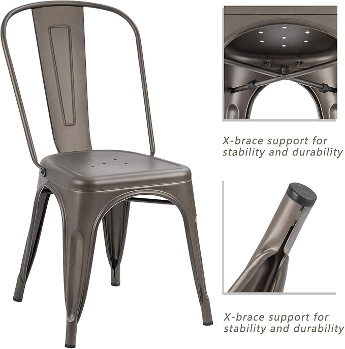 Devoko Metal Indoor-Outdoor Chairs Distressed Style Kitchen Dining Chairs Sta...