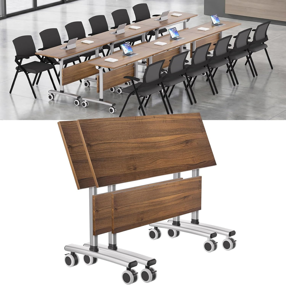 Folding Conference Table with Wheels, 47" Mobile Training Table, Flip To...