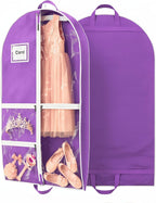 Dance Garment Bag for Hanging Clothes with 3 Zipper Clear Pockets Dance Accessories Essentials Uniform Costume 40 Inch Dress Bags for Dance Competition (Purple White, 1Pack 40")