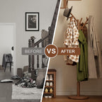Muwuele Coat Rack, Solid Wood Coat Rack Freestanding With 12 Hooks, Coat Tree Freestanding Heavy Duty 3 Adjustable Heights For Coat, Hats, Handbags, Coat Hanger Stand For Entryway, Bedroom, Walnut