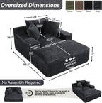 50" x 68" Corduroy Chaise Lounge, Boneless Sofa Bed, Dark Gray | Oversized corduroy chaise with a deep boneless seat, sleeper design, and 3 pillows for reading, lounging.