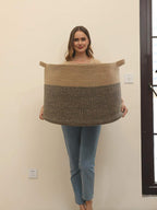 24x24x17 Inch Extra Large Round Blanket Basket for Living Room, Open Woven Cotton Rope Storage Basket, Jumbo Bin for Bedroom Playroom, Jute & Black Mix