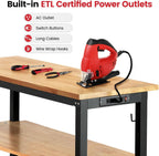 Adjustable Height Work Bench 48 x 20 Workbench for Garage Work Table with Under Table Shelf for Shop Woodworking, Heavy Duty Rubber Wood Top for Office, Home, Commercial