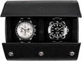 DailyWatch | Watch Roll Travel Case For 2 Watch | Luxury Watch Case In Genuine Saffiano Black Leather With Soft Velvet Interior | Watch Case Protect, Store, & Display Your Watches | All Black
