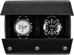 DailyWatch | Watch Roll Travel Case For 2 Watch | Luxury Watch Case In Genuine Saffiano Black Leather With Soft Velvet Interior | Watch Case Protect, Store, & Display Your Watches | All Black