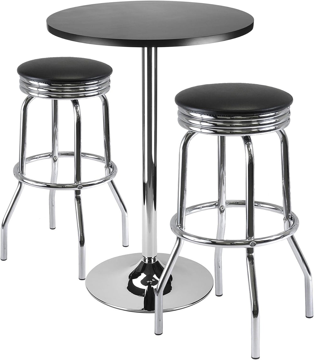 Winsome Summit 3-pc Bar Table with Swivel Seat Stools, Black/Chrome
