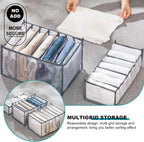 Clothes Organizer and Underwear Drawer Box, Medium 6-compartment Pants Dividing Storage Bin, Grey Mesh Fabric, Closet Storage for Travel and Home Wardrobe