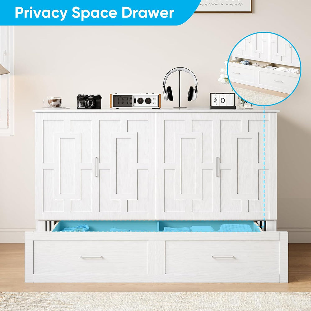 Mjkone 64" Width Queen Size Murphy Bed Cabinet with USB Charging Station...