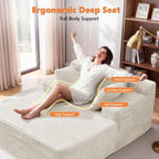 Boneless Chaise Lounge, 67" Oversized Chaise Lounge Chair Indoor with Side Pockets&Wide Armrests, Deep Seat Sleeper Sofa Bed, Cloud Corduroy Couch (Off-White, with Pockets)