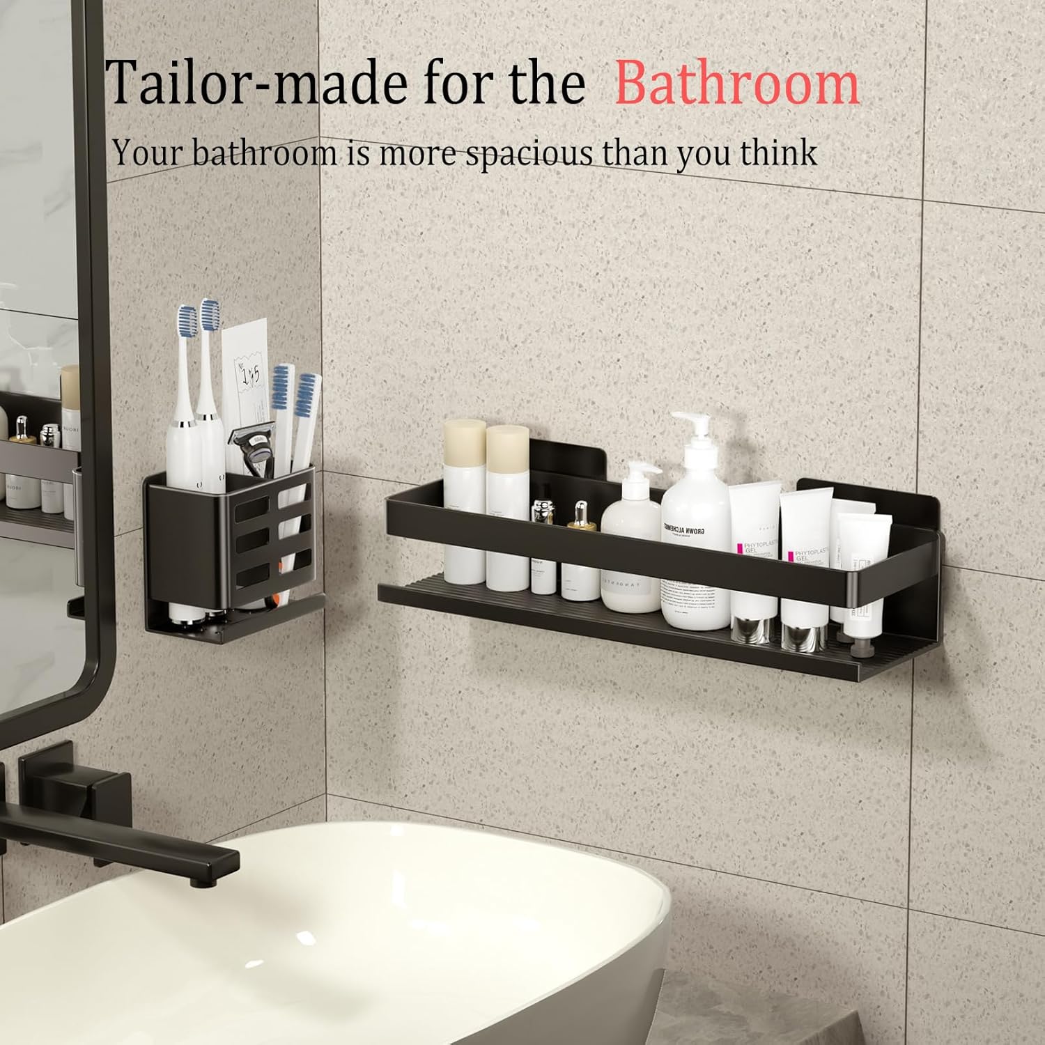 Shower Shelf 2 Pack - Bathroom Shower Shelf Rust-Proof Aluminum Adhesive Installation No Drilling Required, Suitable for Bathroom Storage and Home Decoration